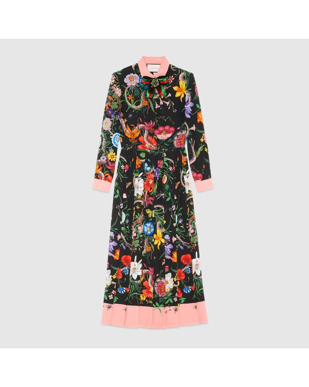 Gucci Flora Snake Print Silk Dress | Lyst